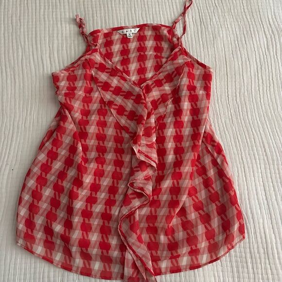CAbi Amour, Red and White Ruffled Tank Top. - Picture 6 of 7